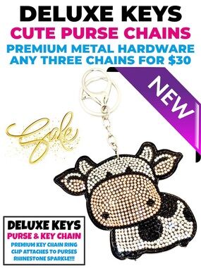 DeLuxe Keys Rhinestone Keychain/Purse Chain WHITE COW